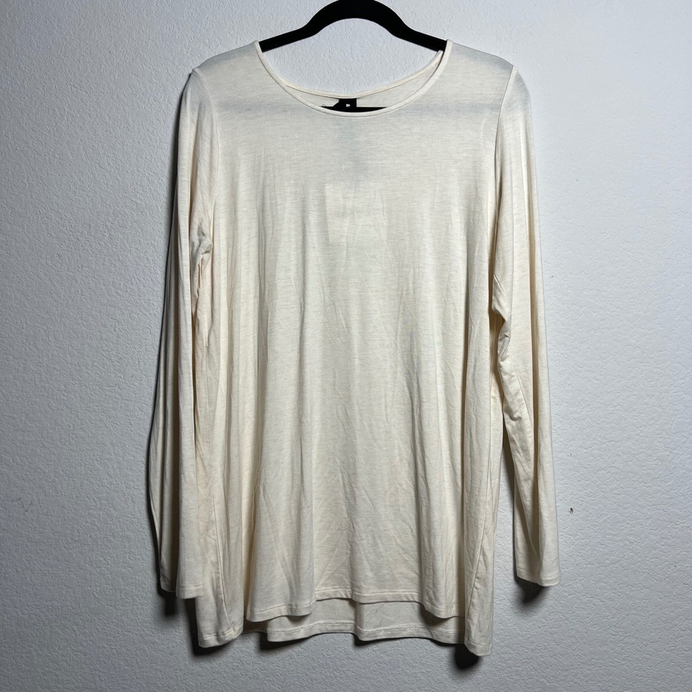 Agnes‎ & Dora Fitted Tee Long Sleeve XL Heather Oatmeal Womens Minimalist Modal